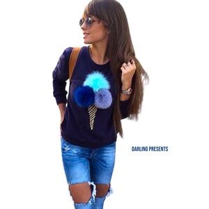 Pom Pom Ice Cream Sweater Women Color Blue Size M